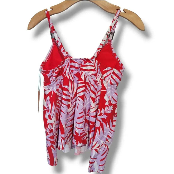 Kona Sol Women’s Red Botanical Leaf Tankini Swimsuit Top - Small NWT - Picture 3 of 10
